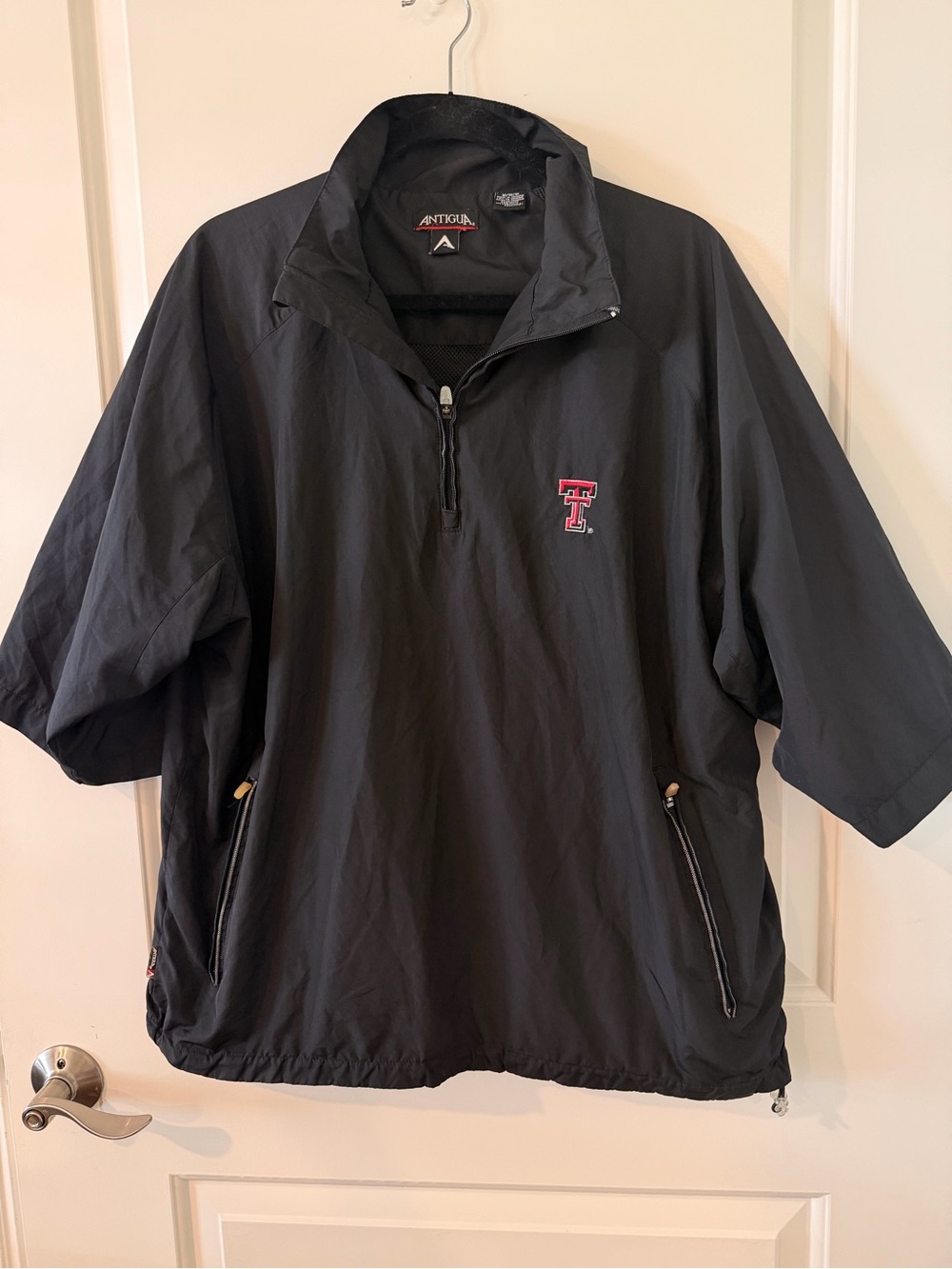 Antigua Black Pullover Windbreaker with Red Embroidered Log